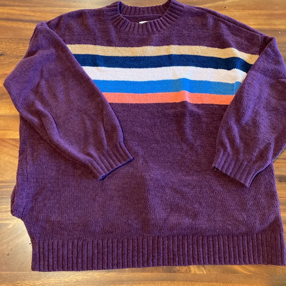 American Eagle Outfitters Purple and Blue Crewneck Sweater